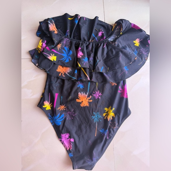 Infamous Swim Colorful Floral Swimsuit palm trees stamped size XL - Picture 14 of 16